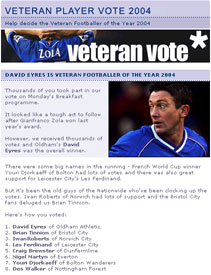 The results of the Five Live Veteran's Vote as displayed on the bbc.co.uk website