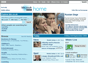 Screenshot of the bbc.co.uk homepage on September 3rd 2004