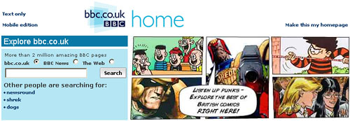 Cult Comics promo on the bbc.co.uk Homepage