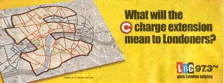 LBC advert asking what the proposed expansion of the Congestion Charge will mean for Londoners