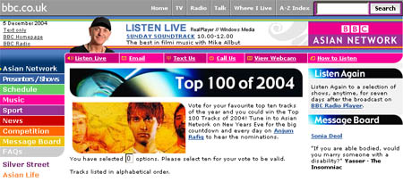 Asian Network Top 100 of 2004 vote