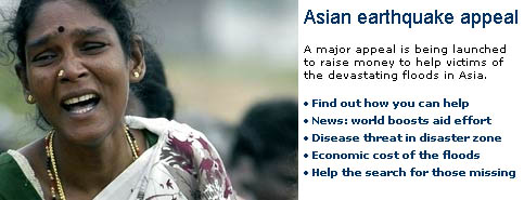 bbc.co.uk homepage promo making an appeal for aid and relief for victims of the earthquake and tsunami in Asia