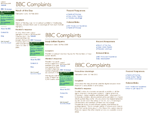 Screen grabs of BBC responses to complaints published on bbc.co.uk