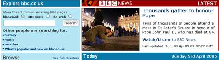 Coverage of the Pope's death on BBC.co.uk