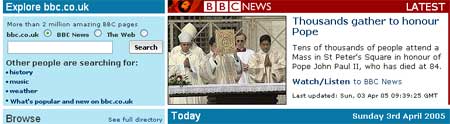 Coverage of the Pope's death on BBC.co.uk