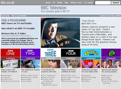 Schedule Disruption Warning on the BBC Television site
