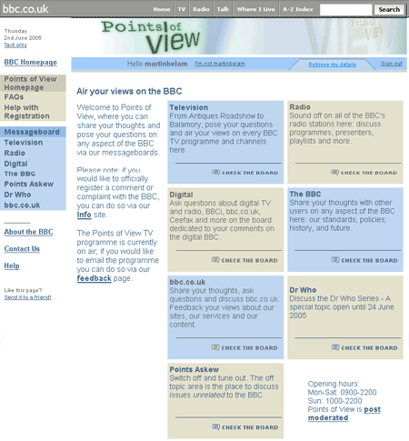 The BBC's Points of View Message Board homepage