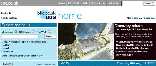 Discovery Returns on the BBC.co.uk Homepage