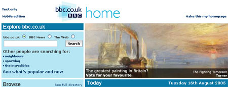 One of the nominated paintings on the BBC homepage