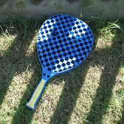 A chewed up racquet