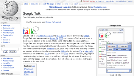 Wikipedia article about 'Google Talk'