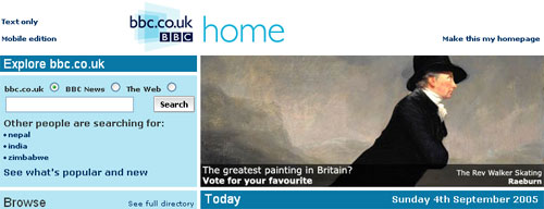 BBC Homepage promotion for the Today programme's Greatest Painting in Britain vote