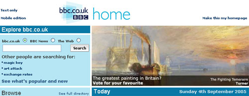 BBC Homepage promotion for the Today programme's Greatest Painting in Britain vote