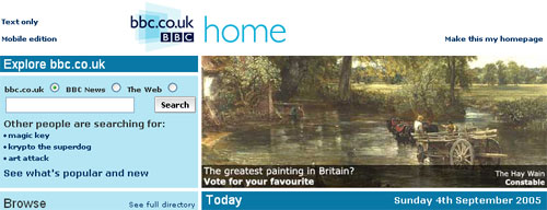 BBC Homepage promotion for the Today programme's Greatest Painting in Britain vote