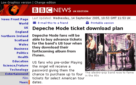 Depeche Mode story on BBC News