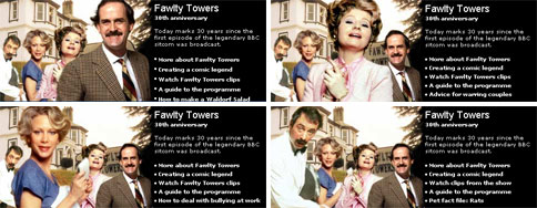 Fawlty Towers promos on the BBC Homepage