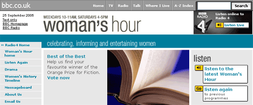Woman's Hour homepage promotion for the Best Of The Best vote