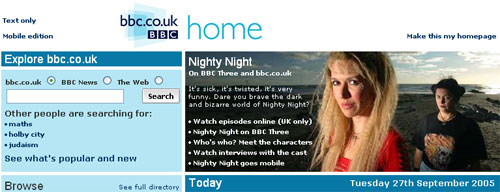 BBC homepage Nighty Night promotion