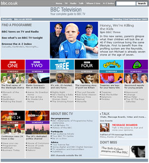 The previous /tv design at BBC.co.uk