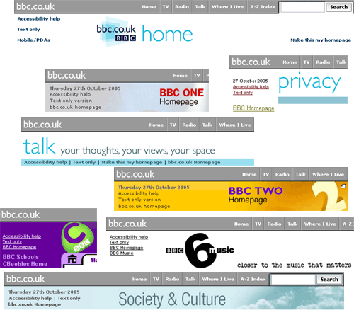 Various BBC banners with the new Accessibility help link