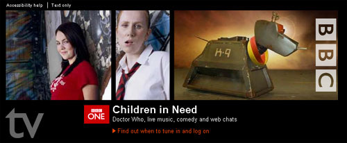 K9 in Children in Need mode on the BBC's TV portal page