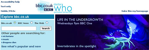 Doctor Who exclusive logo on the homepage