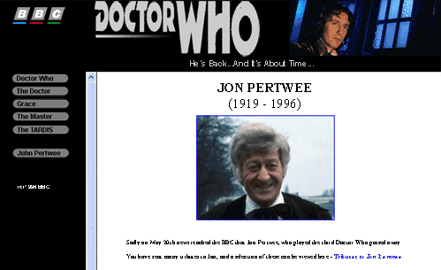 The BBC's 1996 online tribute to Jon Pertwee