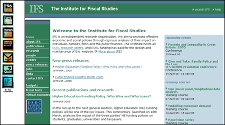 The IFS site opens up within a frameset on BBC.co.uk