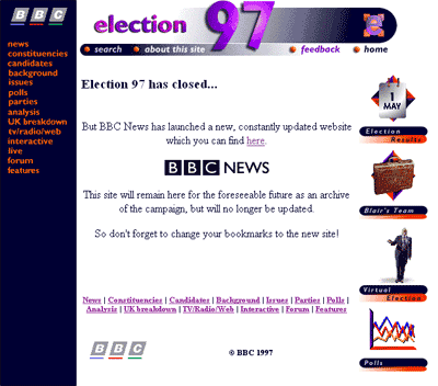 The BBC's Election 97 homepage