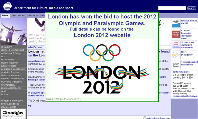 DCMS website Olympic Decision splash