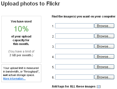Flickr's online uploading interface