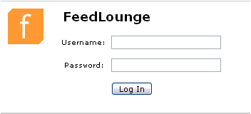 FeedLounge login screen displayed after trying to use the bookmarklet in the demo