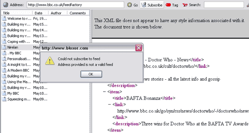 T3h Blox0r's fails to recognise this XML file as a valid feed