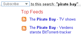 Pirate Bay feeds on Ask's new blog search