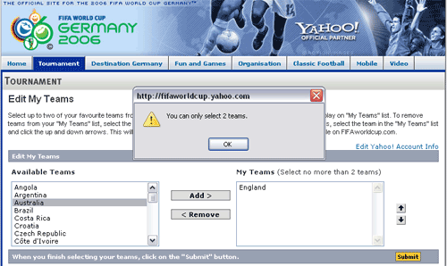 Bug in Yahoo's FIFA World Cup site
