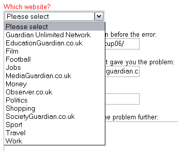 The Guardian's fault reporting form