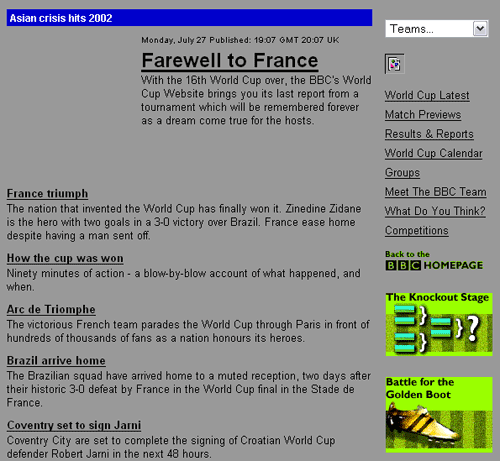 The BBC's World Cup 1998 homepage