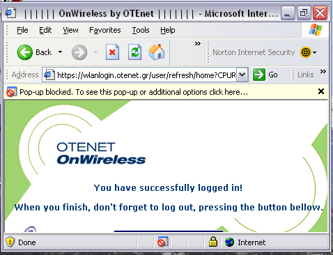 OTEnet's log off page from which you can't log off