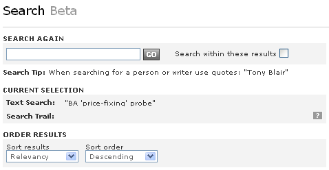 The Times search entry form