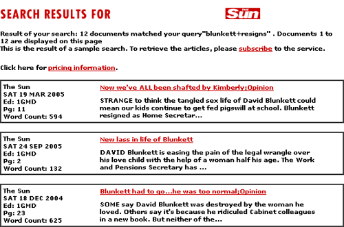 The Sun online results page