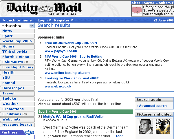 Daily Mail search results with sponsored links included