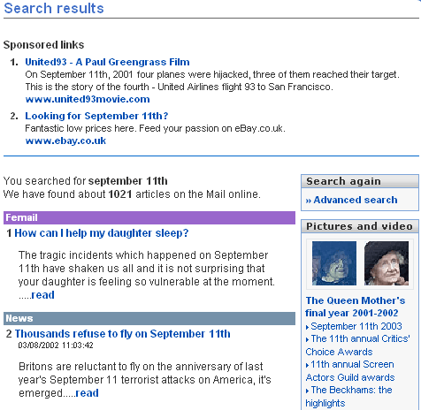 Daily Mail search results for September 11th