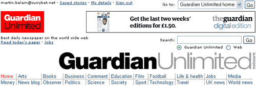 The Guardian online homepage
