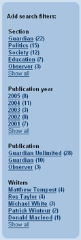 The Guardian search result filters