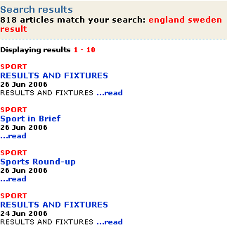 The Telegraph search engine results