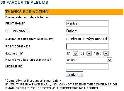 Chart vote confirmation page