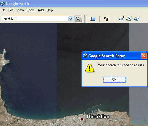 Google Earth can't find Heraklion