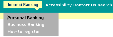 Internet banking menu