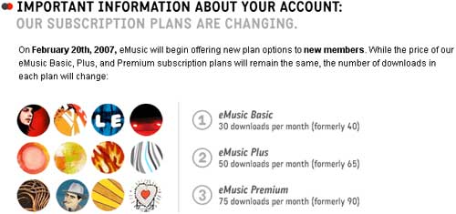 eMusic subscription changes