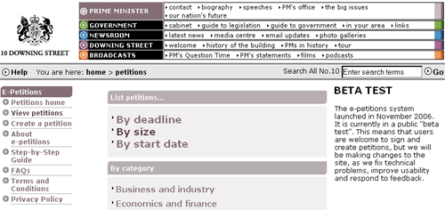 Government petitions site